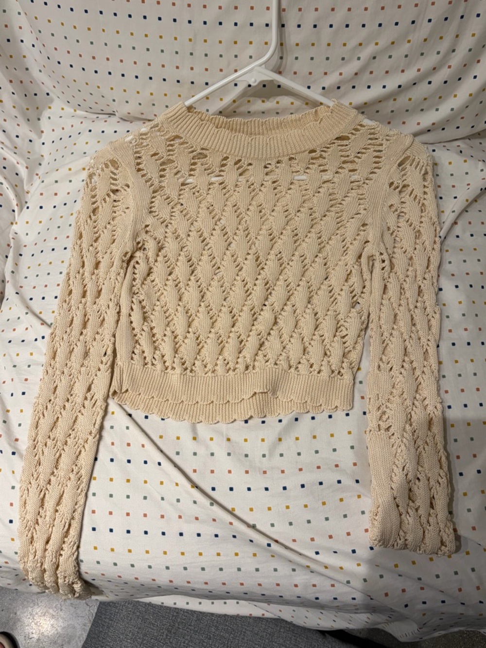 AllSaints Cream Open-Knit Crop Top